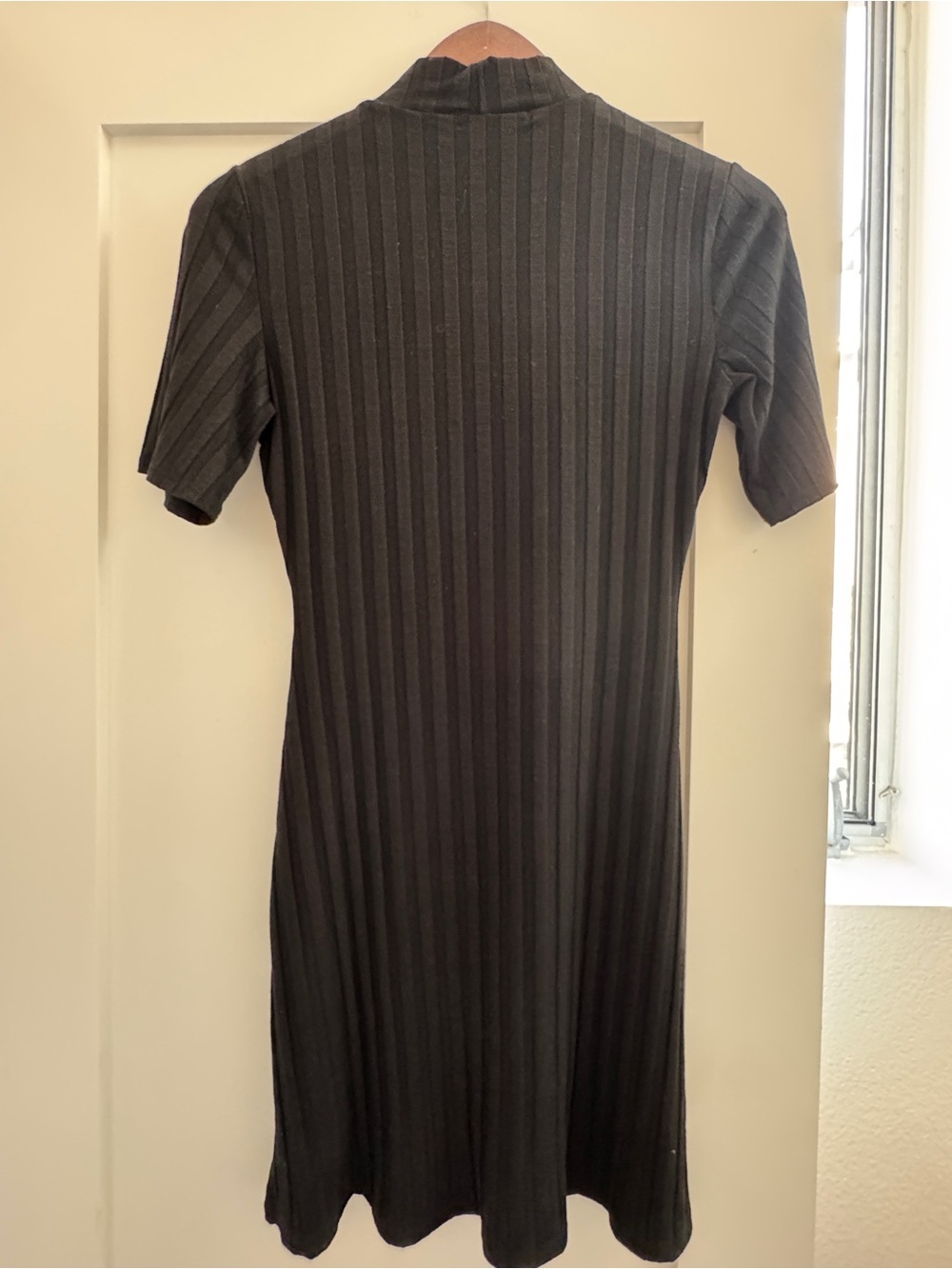 Reformation Black Ribbed Short-Sleeve Mini Dress